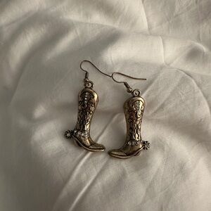 Western Cowboy Boot Dangle Earrings - Gold-Tone